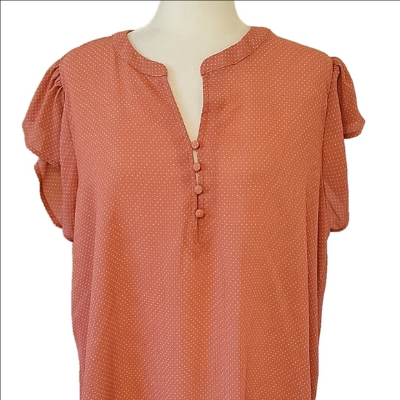 Curvy Girl 1x Flowy Boho Pink Polka Dot Blouse 1X - Picture 2 of 7